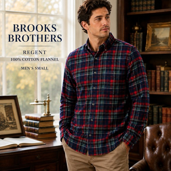 Brooks Brothers Other - Brooks Brothers Regent Flannel Shirt Mens S Red Navy Plaid 100% Cotton Shirt